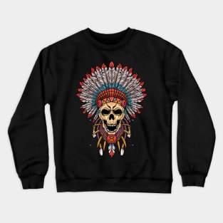 Native American Skull Art Chief Indian Headdress Motorcycle Crewneck Sweatshirt